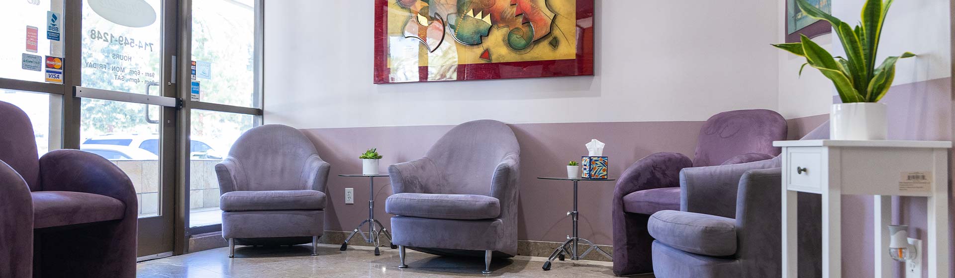 front office waiting area of Pinnacle Dental Group in Santa Ana, CA